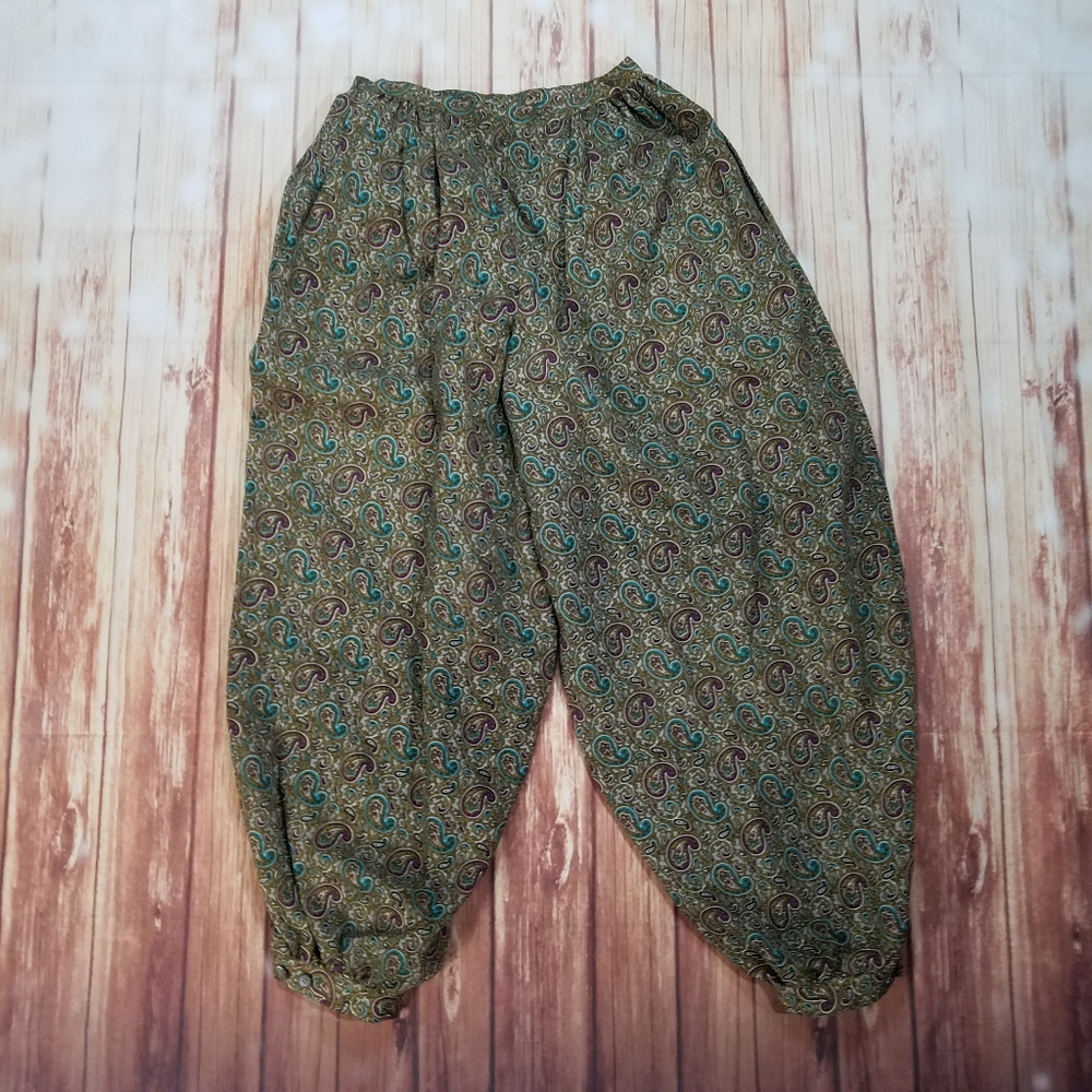 Vintage Lynn Stuart Oversize Parachute Pants Paisley Pattern 100% Wool